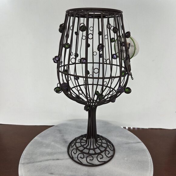 Wine Cork Cage Holder Glass Shape Metal Decor Bead Grape Accents Storage Contain - Picture 6 of 10